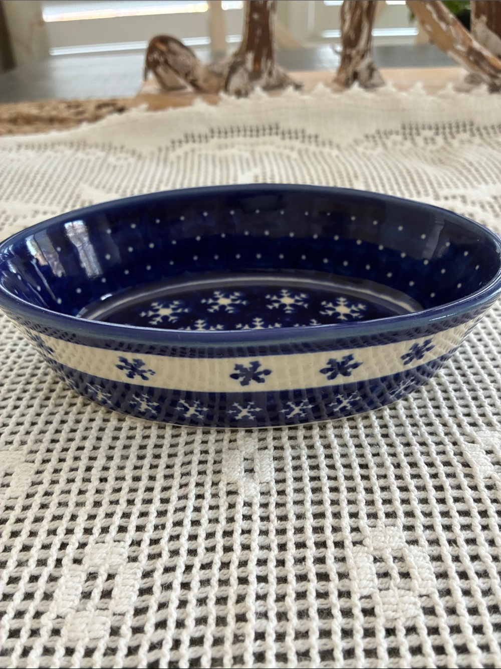 Boleslawiec Snowflakes Oval 8oz. Baker Pottery Dish